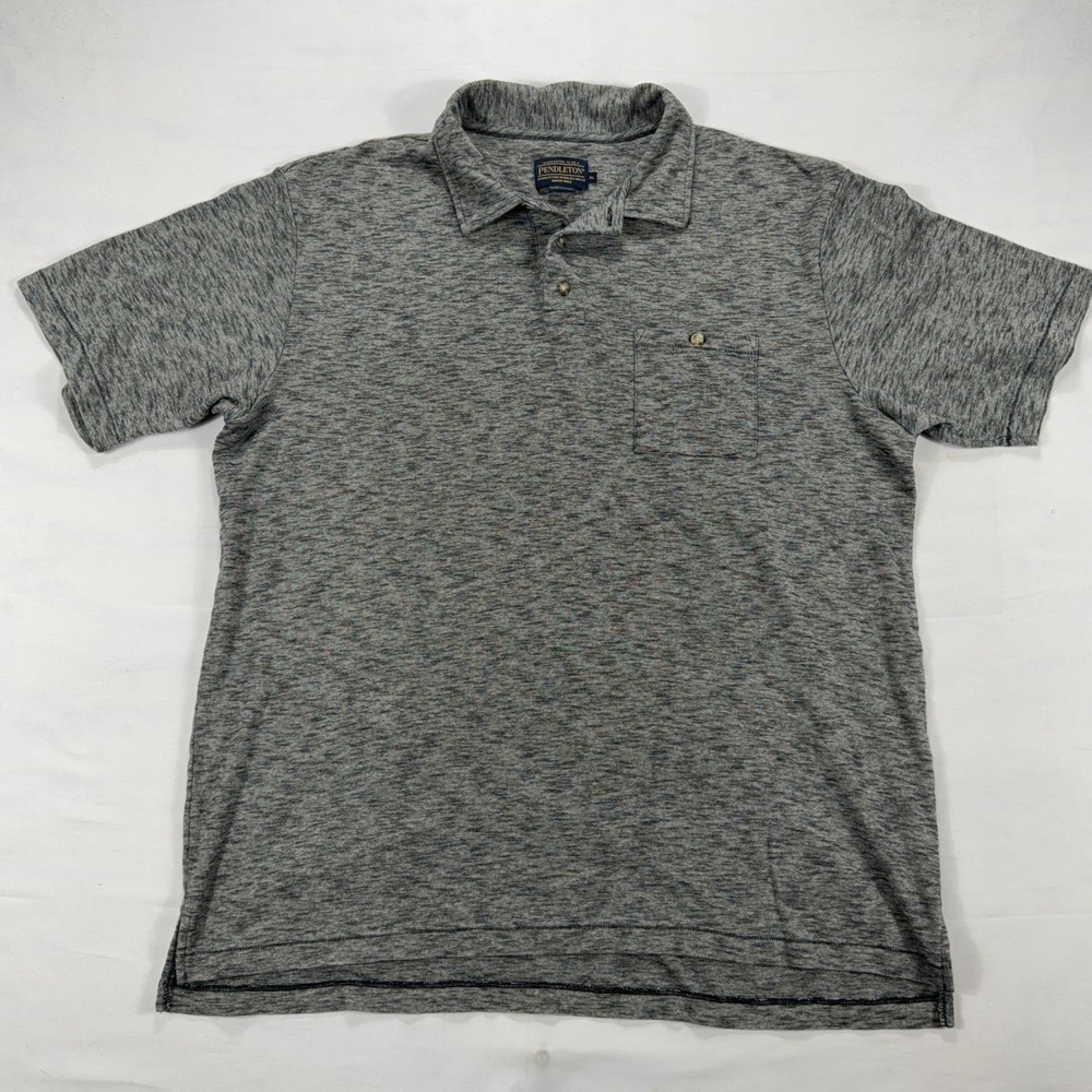 Pendleton Space Dye Cotton‎ Pocket Polo Shirt XL Grey Short Sleeve Mens Classic